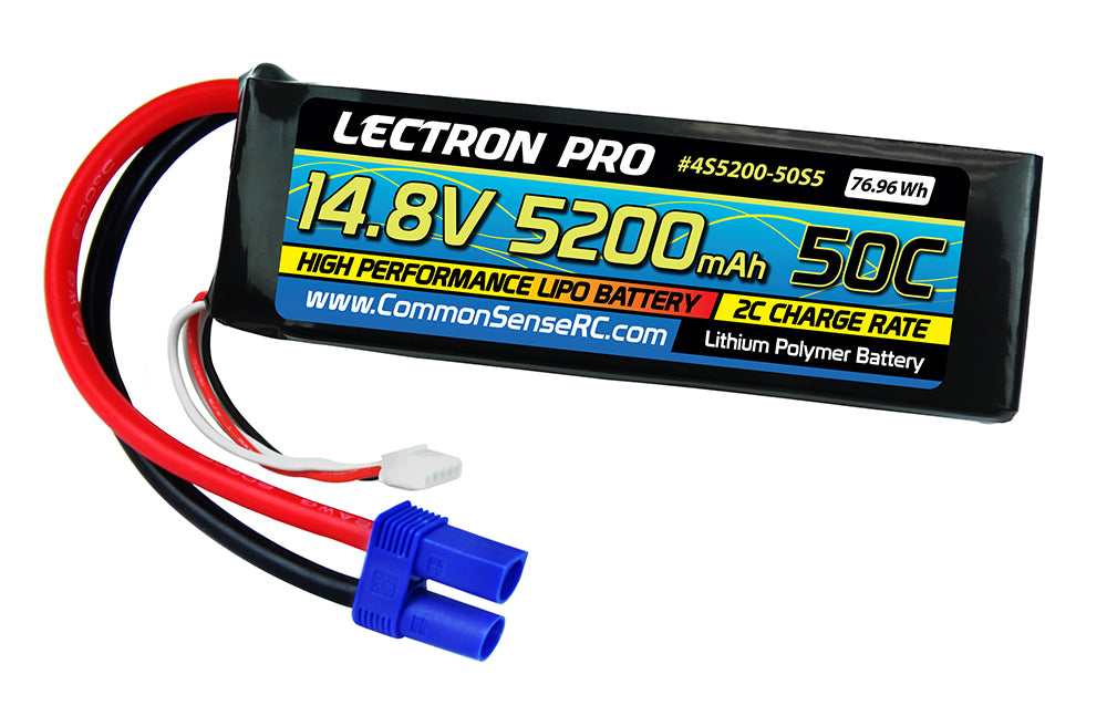 Lectron Pro 14.8V 5200mAh 50C Lipo Battery Soft Pack with EC5 Connector