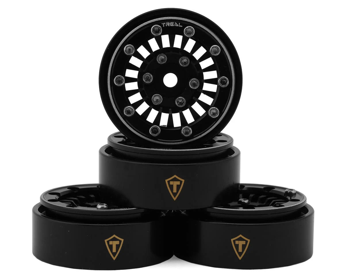 Treal Hobby Type C 1.0" Multi Spoke Aluminum Beadlock Crawler Wheels (Black) (4) (21.1g)