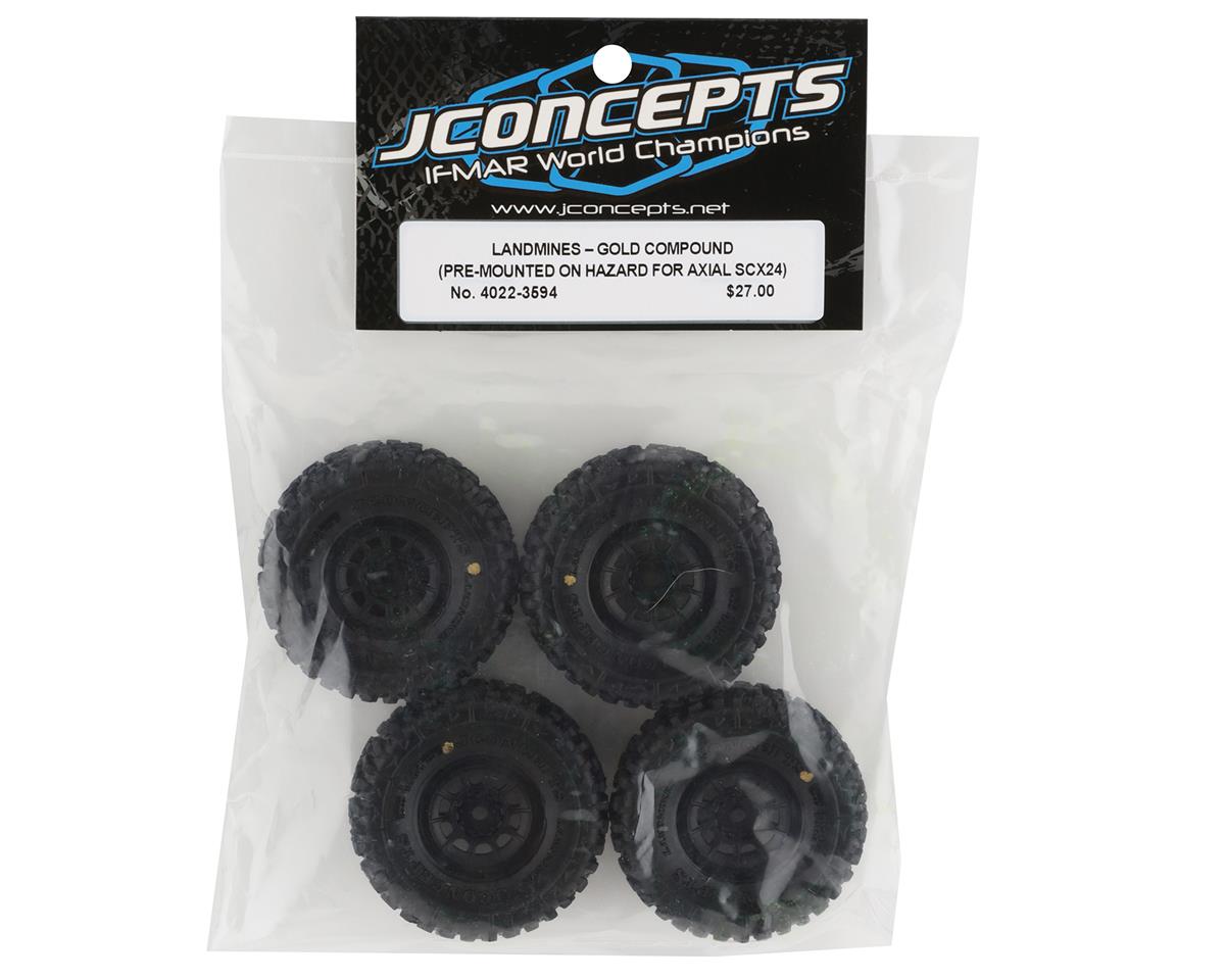 JConcepts Landmines 1.0" Pre-Mounted Tires w/Hazard Wheel (Black) (4) (Gold) w/7mm Hex