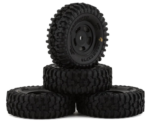 JConcepts SCX24 1.0" Tusk Pre-Mounted Tires w/Glide 5 Wheels (4) (Black) (Gold) w/7mm Hex