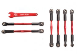 Turnbuckles, aluminum (red-anodized), camber links, 58mm (4)/ front toe links, 61mm (2) (assembled with rod ends and hollow balls)/ aluminum 5mm wrench (red-anodized)