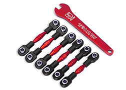 Turnbuckles, aluminum (red-anodized), camber links, 32mm (front) (2)/ camber links, 28mm (rear) (2)/ toe links, 34mm (2)/ aluminum wrench