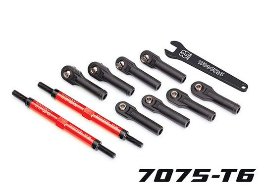 Toe links, E-Revo VXL (TUBES red-anodized, 7075-T6 aluminum, stronger than titanium) (144mm) (2)/ rod ends, assembled with steel hollow balls (8)/ aluminum wrench, 8mm (1)